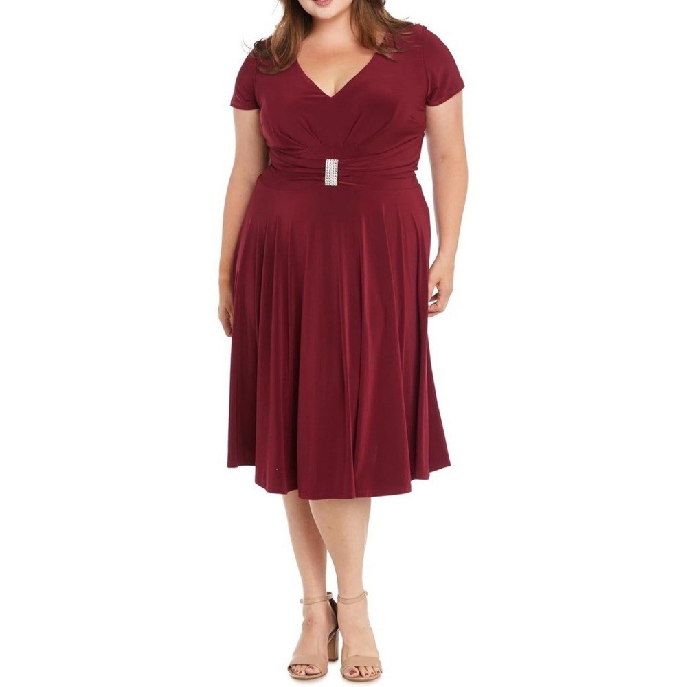 NWT R&M Richards Women's Radiance Charm Fit & Flare Dress - Color Wine - Sz 14W